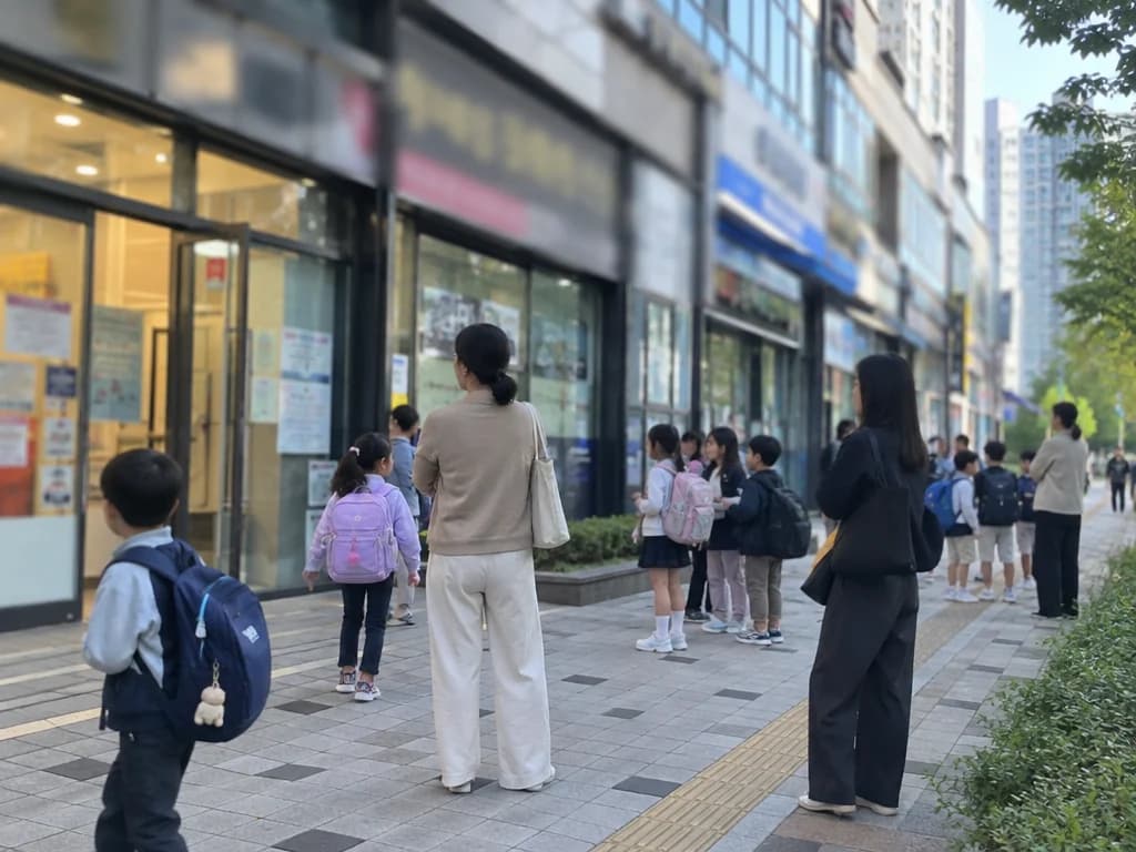 하원 시간의 신도시 학원 상가 앞
